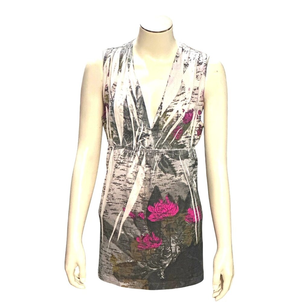 CCC Boho Style Floral Print Lace Back Sleeveless Tank Top Size Extra Large